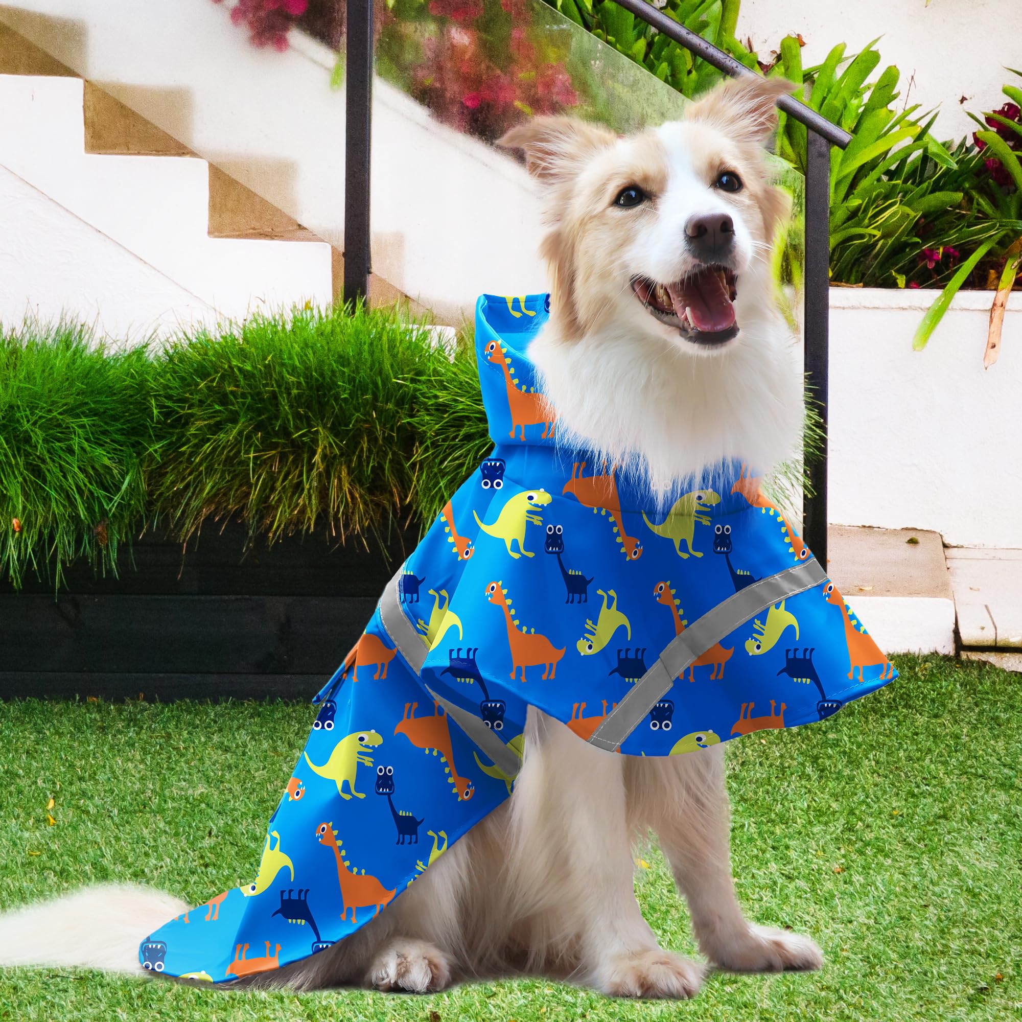 NACOCO Large Dog Raincoat Adjustable Pet Water Proof Clothes Lightweight Rain Jacket Poncho Hoodies with Strip Reflective (L, Bl